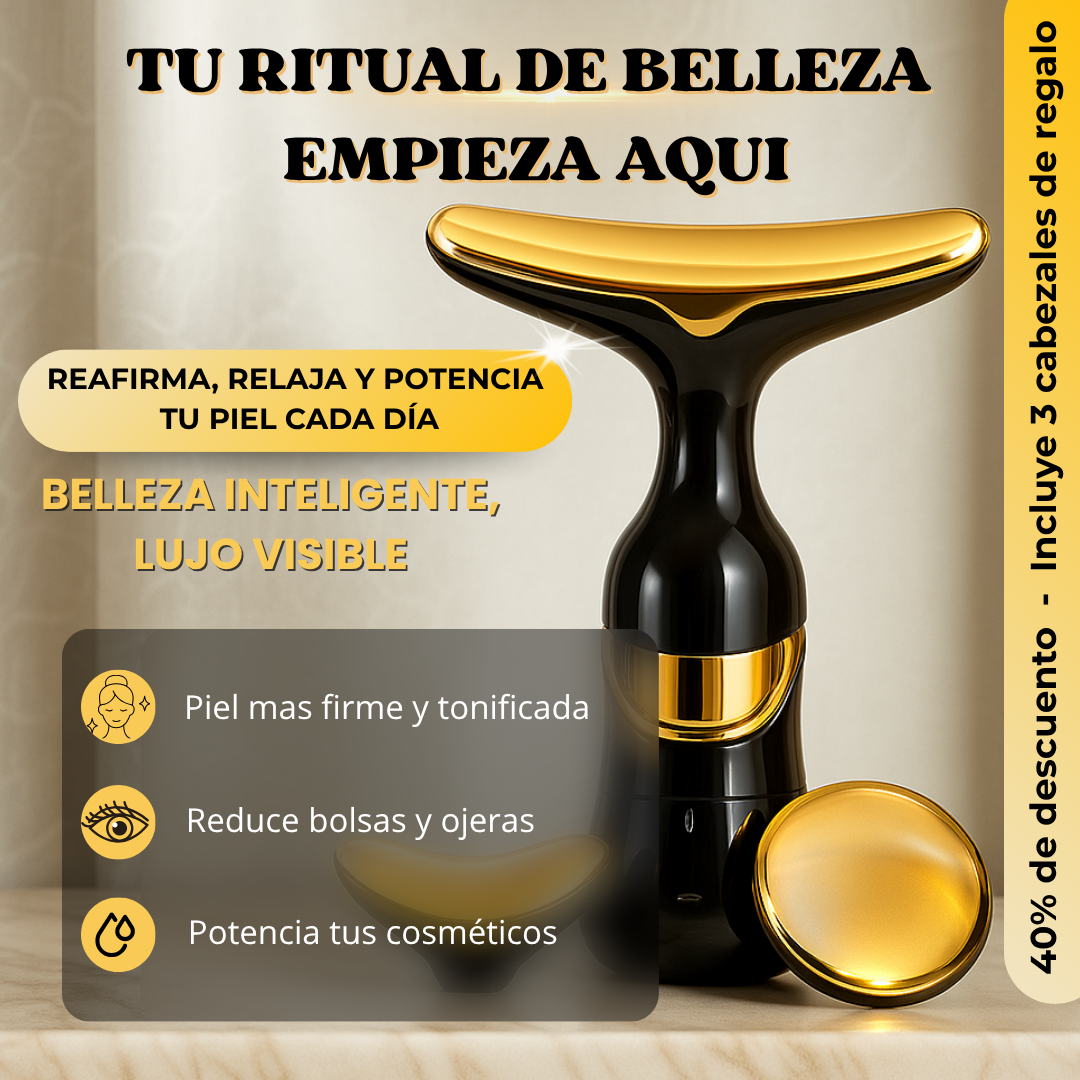 Masajeador dorado DermaSonic Luxe con tres cabezales de regalo